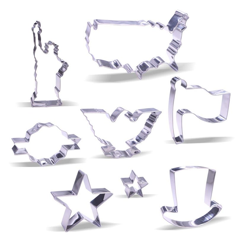 Keewah 4th of July Cookie Cutter Set - 8 Piece - Stainless Steel - Image 1